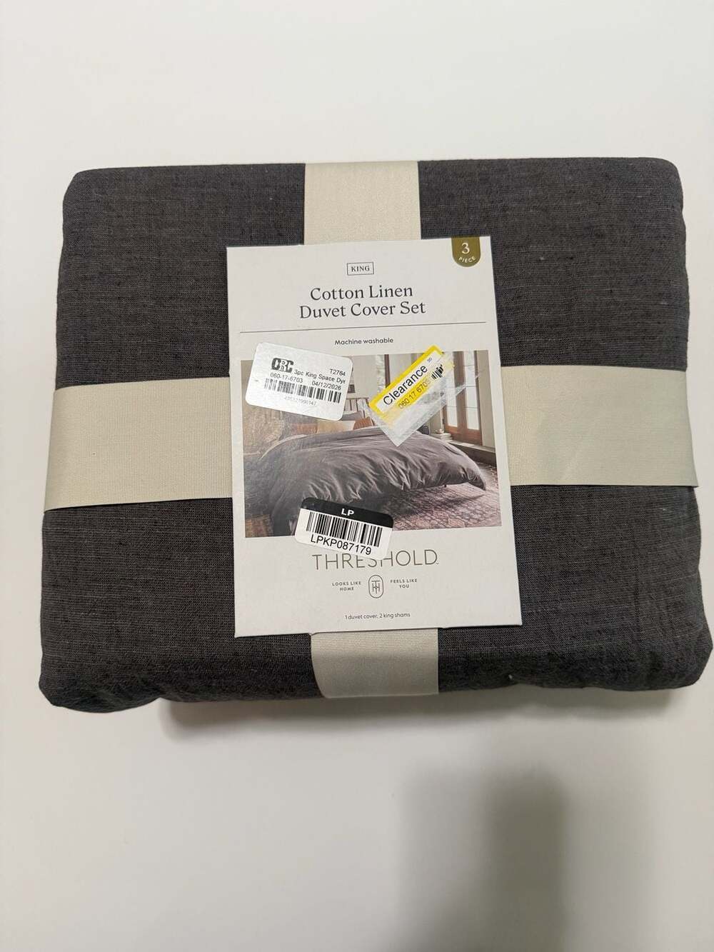 3pc King Threshold Cotton Linen Duvet Cover & Sham Set